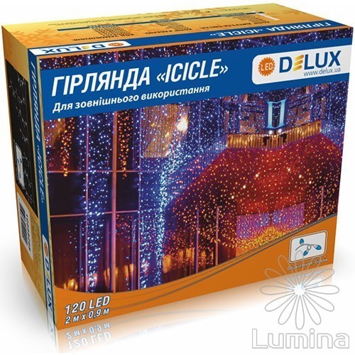Гирлянда уличная Delux ICICLE 120LED 2х0,9м синий/белый IP44 EN